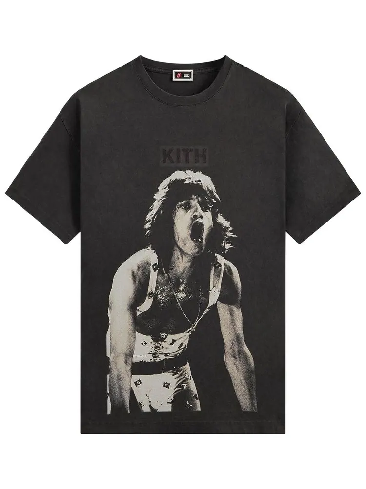 Футболка Kith For The Rolling Stones с фотографией Мика Джаггера с концерта, винтажная — изображение 1 из 1, черный