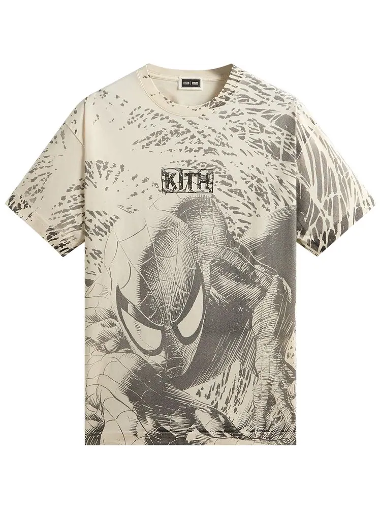 Винтажная футболка Kith x Marvel Spiderman с принтом по всей поверхности — изображение 1 из 2, черный