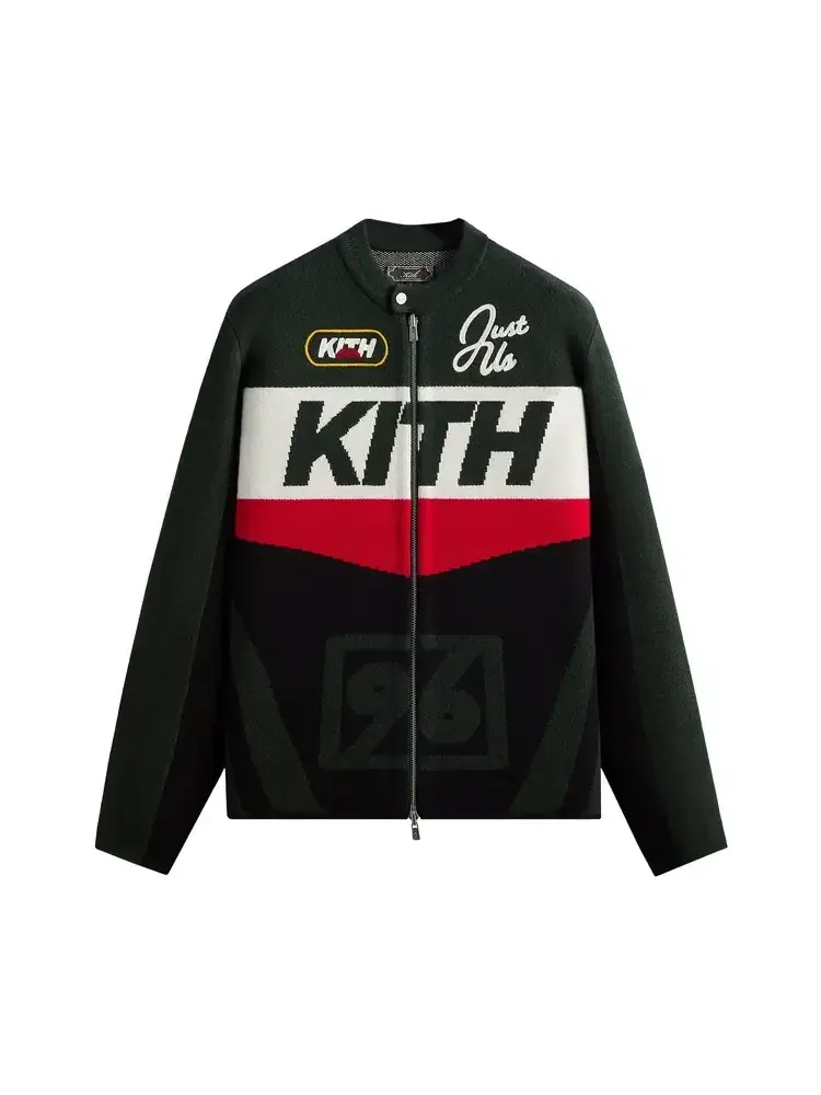 Вязаная мотоциклетная куртка Kith Knit Moto Full Zip Jacket — изображение 1 из 2, зеленый