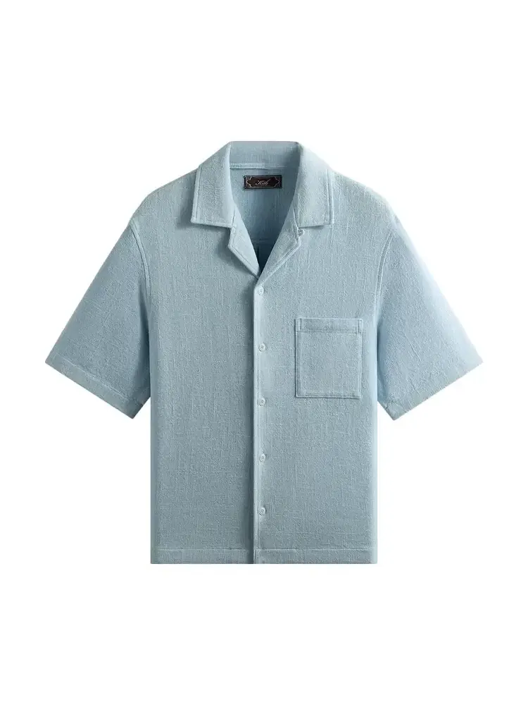 Укороченная рубашка с воротником-стойкой Kith Soft Woven Beckham — изображение 1 из 2, синий