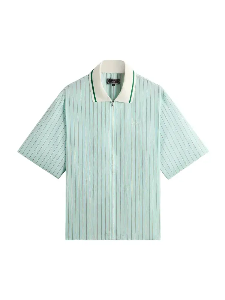 Полосатая рубашка Kith Striped Poplin Thompson Zip Front Shirt — изображение 1 из 2, синий