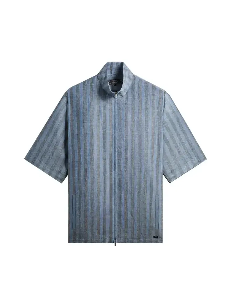 Рубашка Kith Spun Silk Linen Stripe Colton Zip Front Shirt — изображение 1 из 2, синий