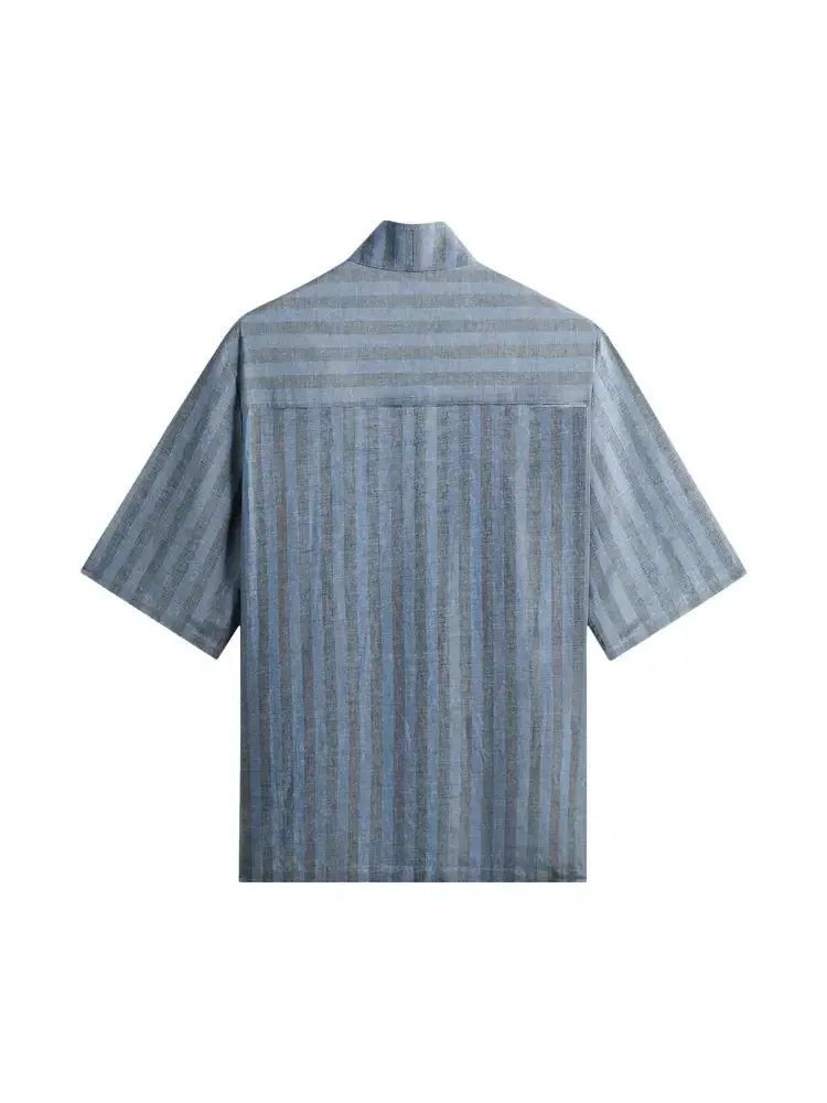 Рубашка Kith Spun Silk Linen Stripe Colton Zip Front Shirt — изображение 2 из 2, синий