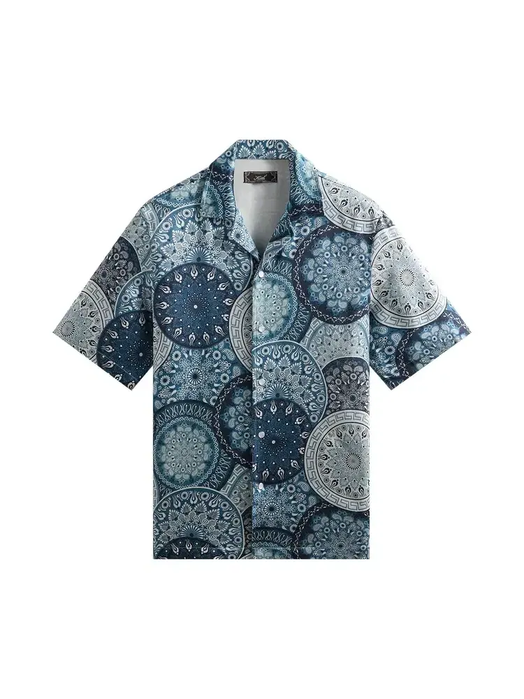 Рубашка с воротником-стойкой Kith Mosaic Mandala Thompson Camp Collar Shirt — изображение 1 из 2, синий