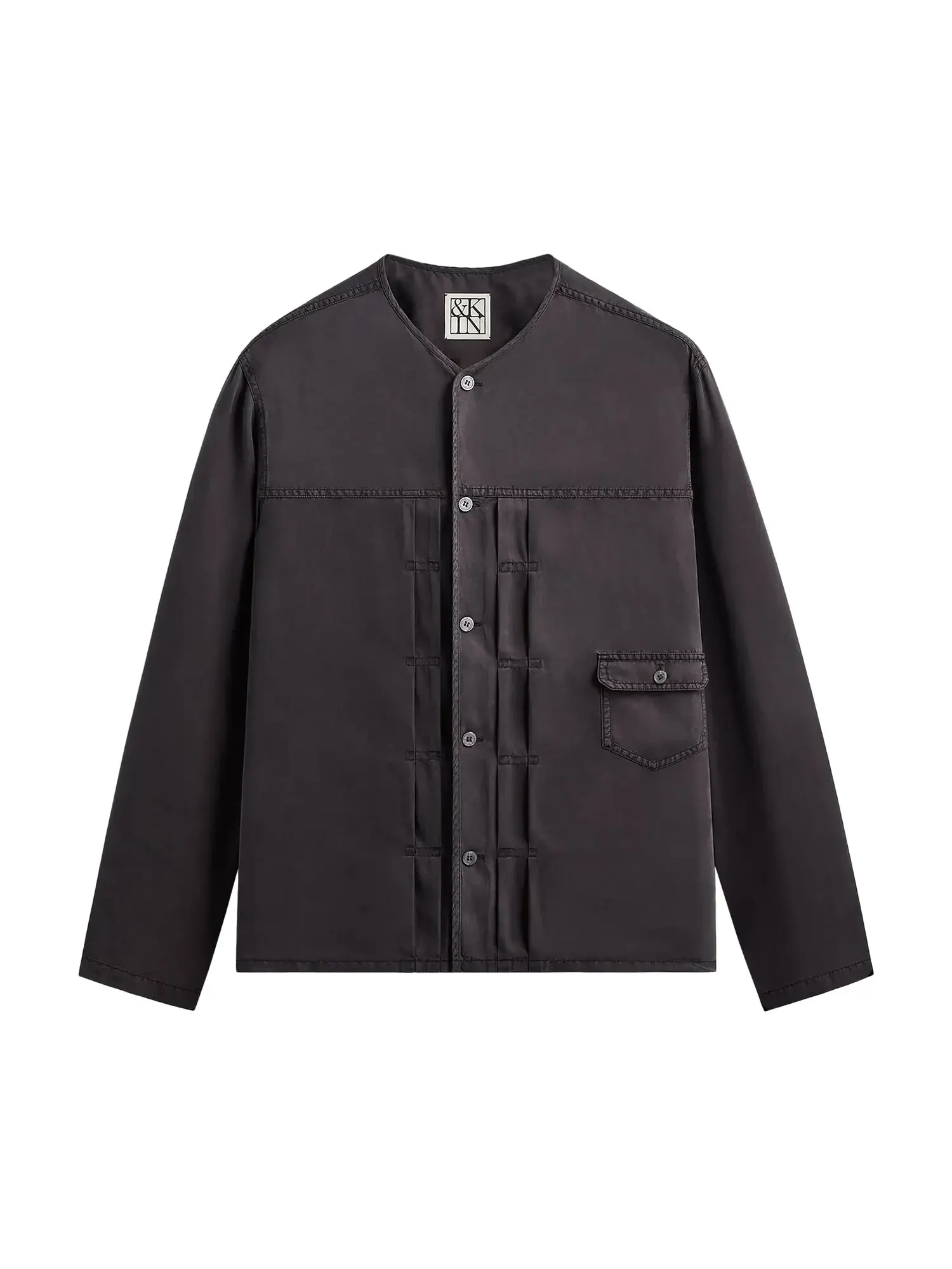 Шелковая рубашка без воротника Kith & Kin Garment Dyed Silk Yardley Shirt — изображение 1 из 2, серый