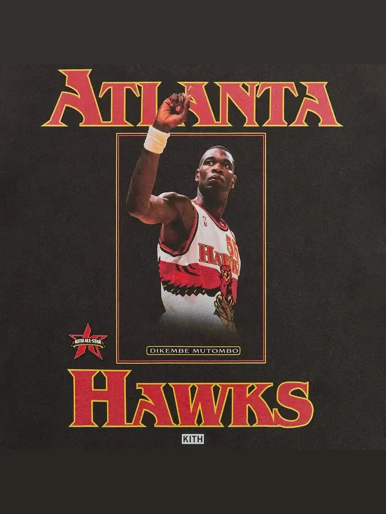 Винтажная черная футболка Kith For NBA Atlanta Hawks Dikembe Mutombo — изображение 2 из 2, черный