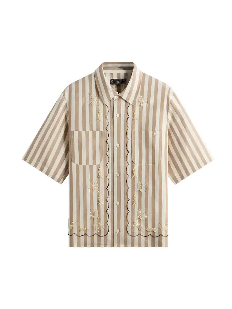 Рубашка Kith Spun Silk Linen Stripe Paxton — изображение 1 из 2, бежевый