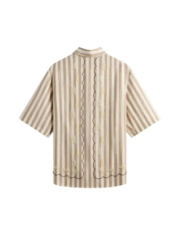 Рубашка Kith Spun Silk Linen Stripe Paxton — изображение 2 из 2, бежевый