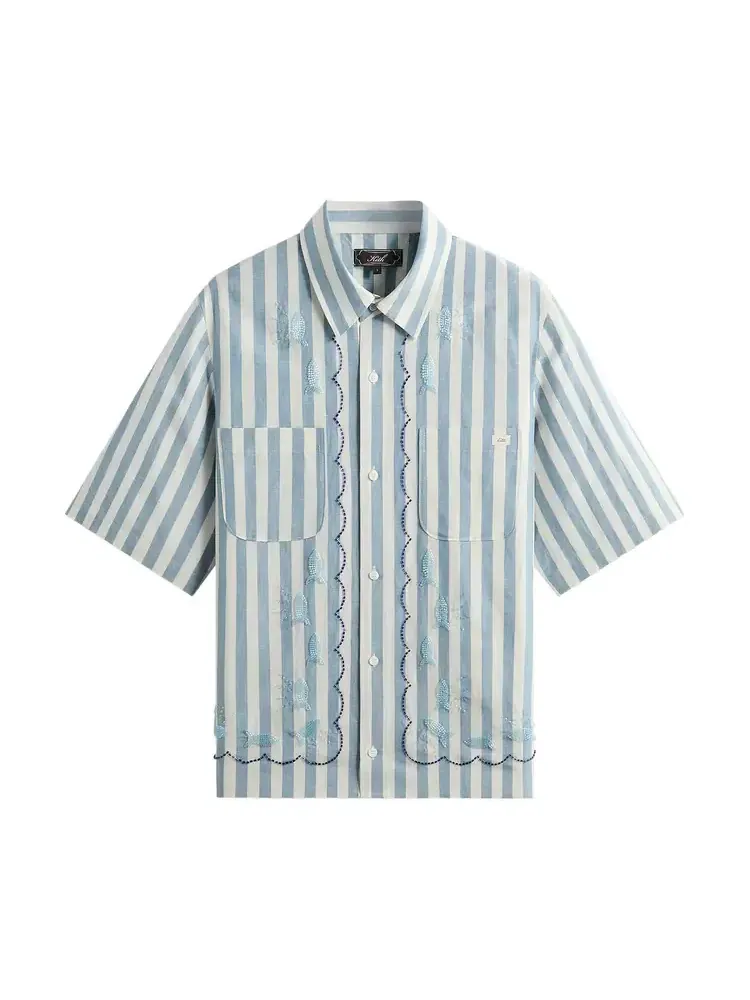 Рубашка Kith Spun Silk Linen Stripe Paxton — изображение 1 из 2, синий
