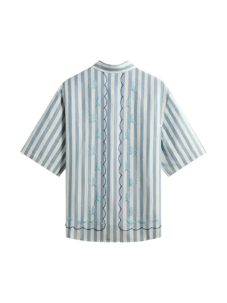 Рубашка Kith Spun Silk Linen Stripe Paxton — изображение 2 из 2, синий