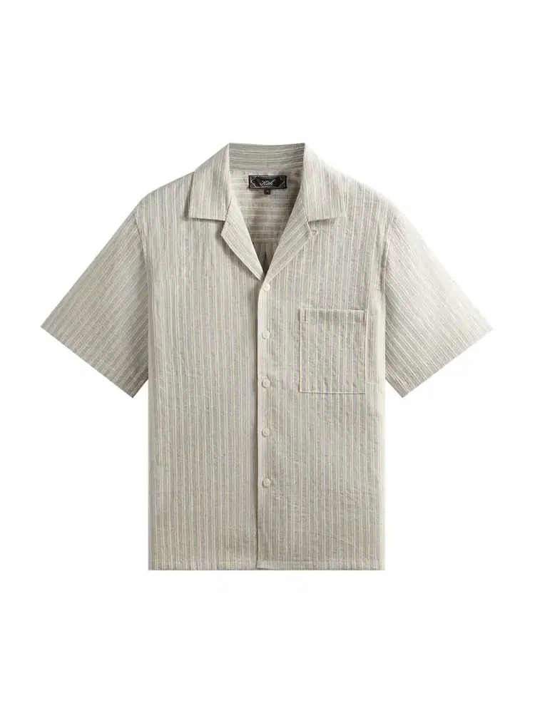 Укороченная рубашка Kith Neon Slub Stripe Cropped Beckham Camp Collar Shirt — изображение 1 из 2, бежевый