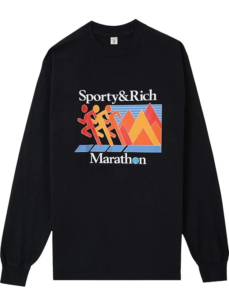 Футболка Sporty & Rich Marathon Long-Sleeve T-Shirt 'Black' — изображение 1 из 1, черный