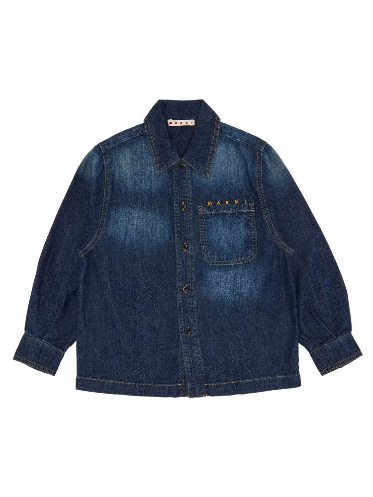 Куртка Marni Kids Stone Wash Light Weight Jacket — изображение 1 из 3, джинсовый синий