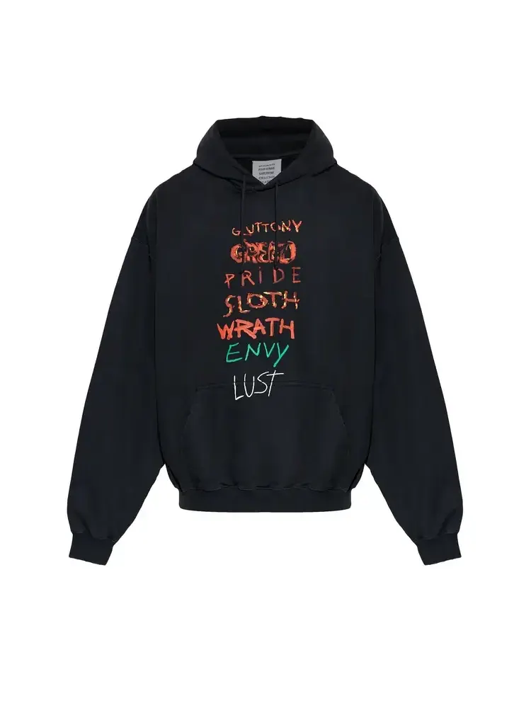 Худи Vetements 7 Sins 'Washed Out Black' — черный