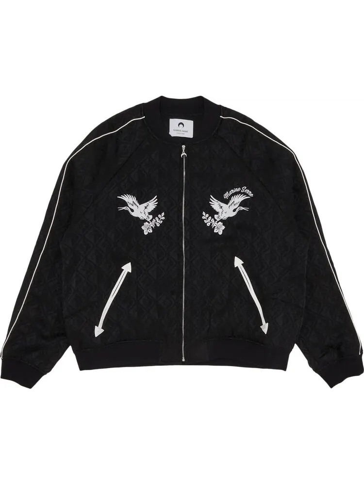 Куртка Marine Serre Jacquard Viscose Bomber 'Black' — черный