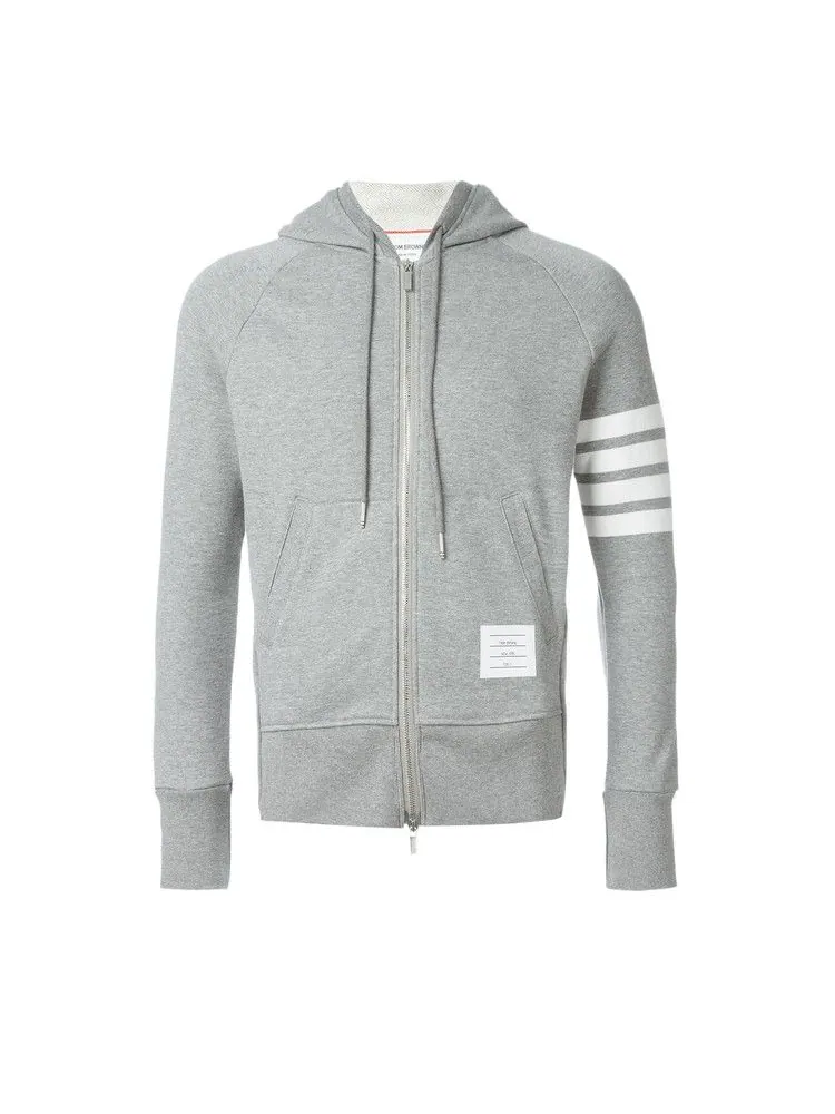 Худи Thom Browne Classic Full Zip Hoodie In Classic Loopback with Engineered 4 Bar 'Light Grey' — изображение 1 из 1, серый