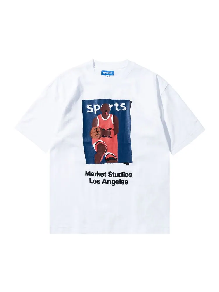 Футболка Market Illustrated Basketball T-Shirt 'White' — изображение 1 из 3, белый