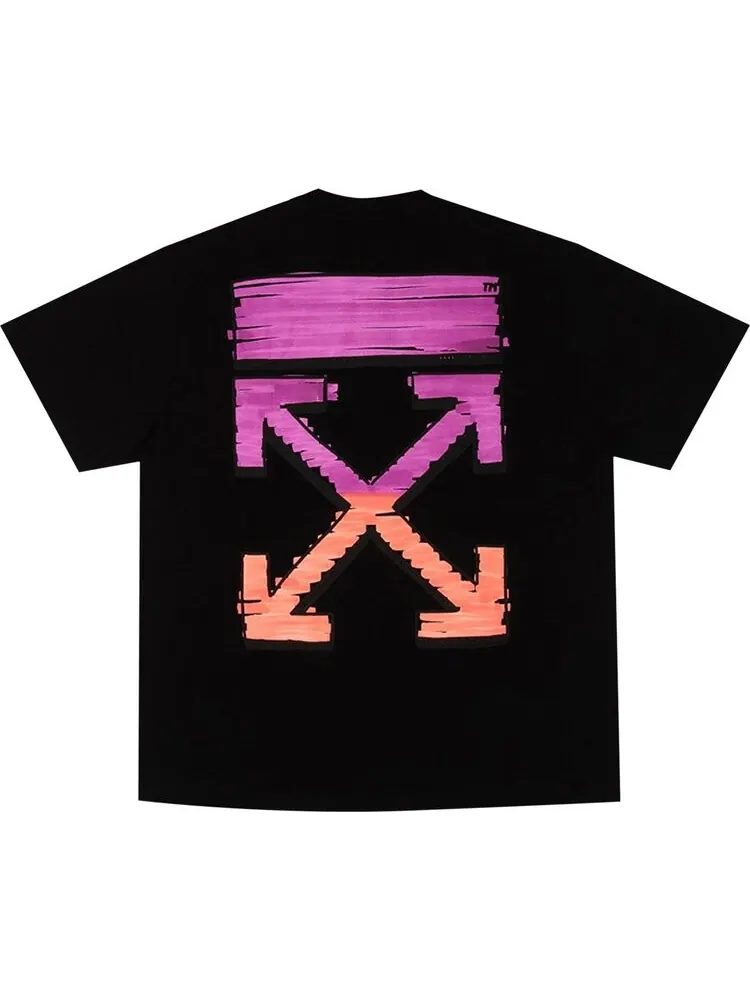 Футболка мужская Off-White Marker с индустриальным дизайном, черный/фуксия — изображение 2 из 2