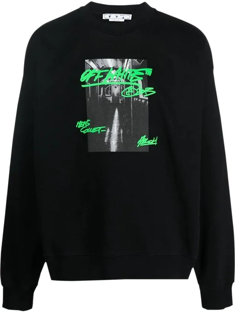 Толстовка Off-White Metro Type Skate Crewneck 'Black/Green' — изображение 1 из 1, черный