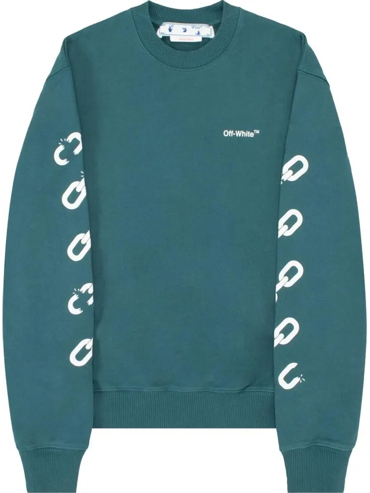 Толстовка Off-White Chain Arrow Slim Crewneck 'Duck Green/White' — изображение 1 из 1, зеленый