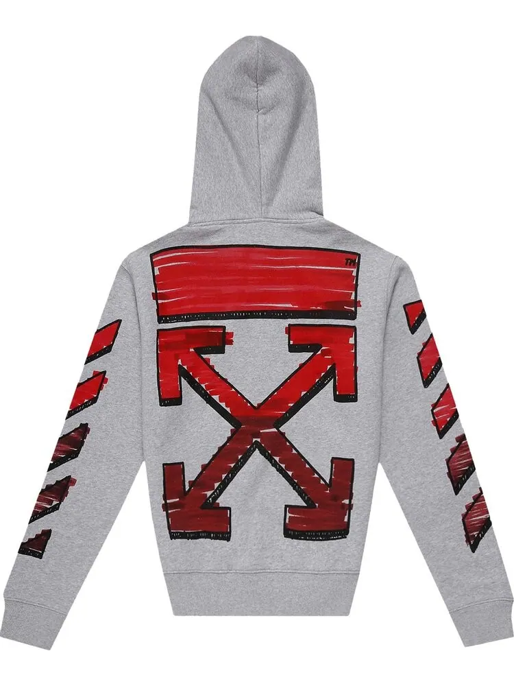 Худи Off-White Marker Slim Hoodie Melange Grey/Red — изображение 2 из 2, серый