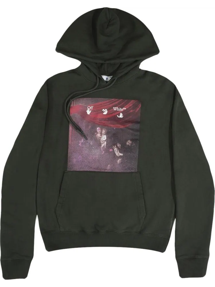 Худи Off-White Sprayed Caravaggio Slim Hoodie 'Green/White' — изображение 1 из 3, зеленый