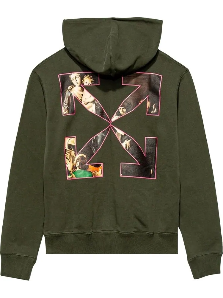Худи Off-White Sprayed Caravaggio Slim Hoodie 'Green/White' — изображение 2 из 3, зеленый