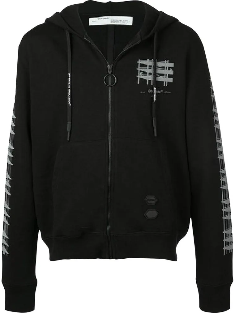 Худи Off-White Diag Indus Slim Zipped Hoodie 'Black / Silver' — изображение 1 из 2, черный