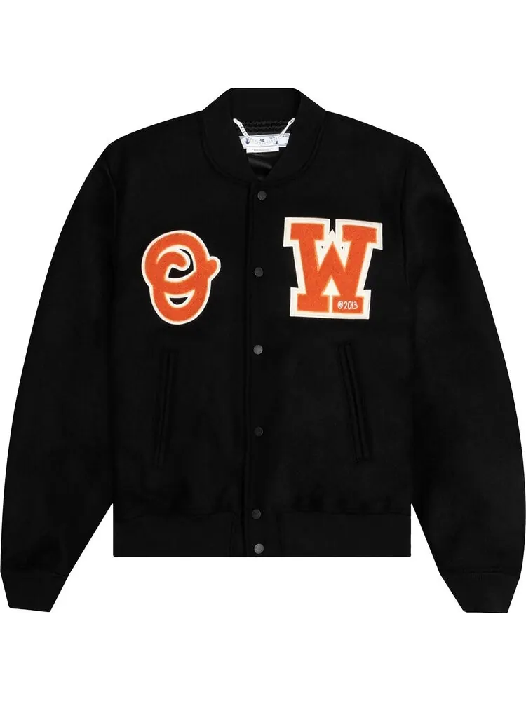 Куртка Off-White OW Patch Varsity Jacket 'Black/Orange' — изображение 1 из 2, черный
