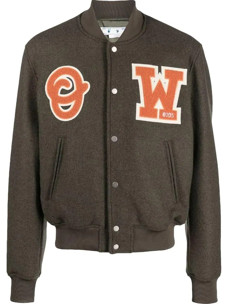 Куртка Off-White OW Patch Varsity Jacket 'Army Green/Orange' — изображение 1 из 1, зеленый