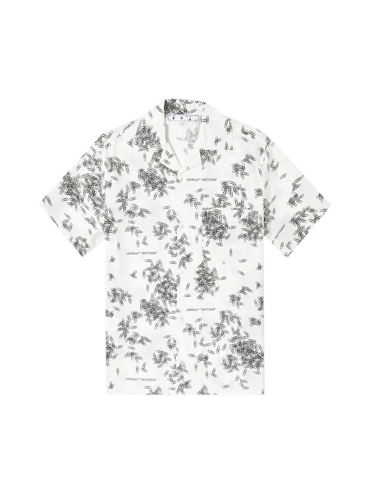 Рубашка Off-White Allover Paperclip Print Holiday Shirt 'White/Black' — изображение 1 из 1, белый