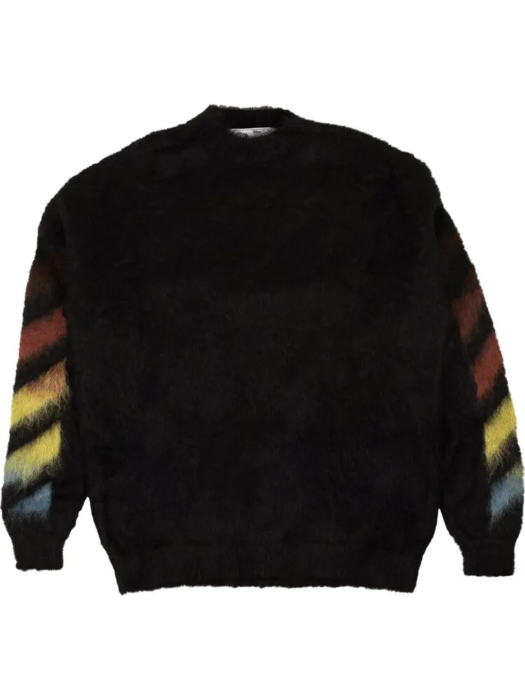 Свитер Off-White Diag Brushed Mohair Crewneck Sweater 'Black/Rainbow'