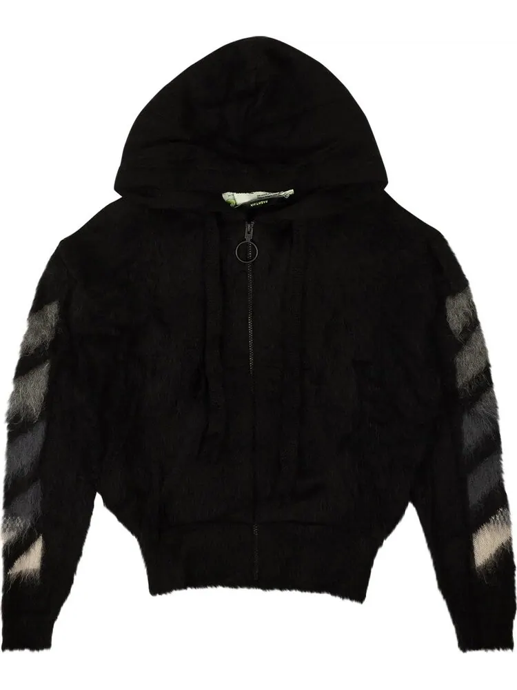 Худи Off-White Brushed Mohair Zip Hoodie 'Black' — изображение 1 из 2, черный