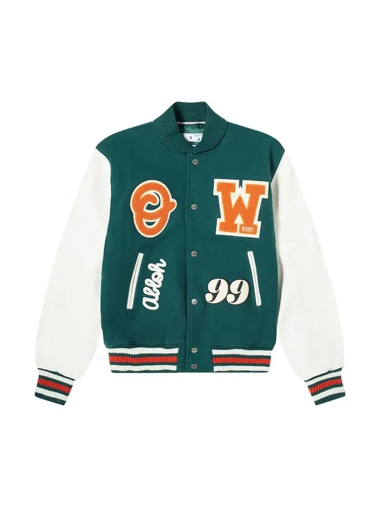 Куртка Off-White Barrel Leather Varsity Jacket — изображение 1 из 2, зеленый