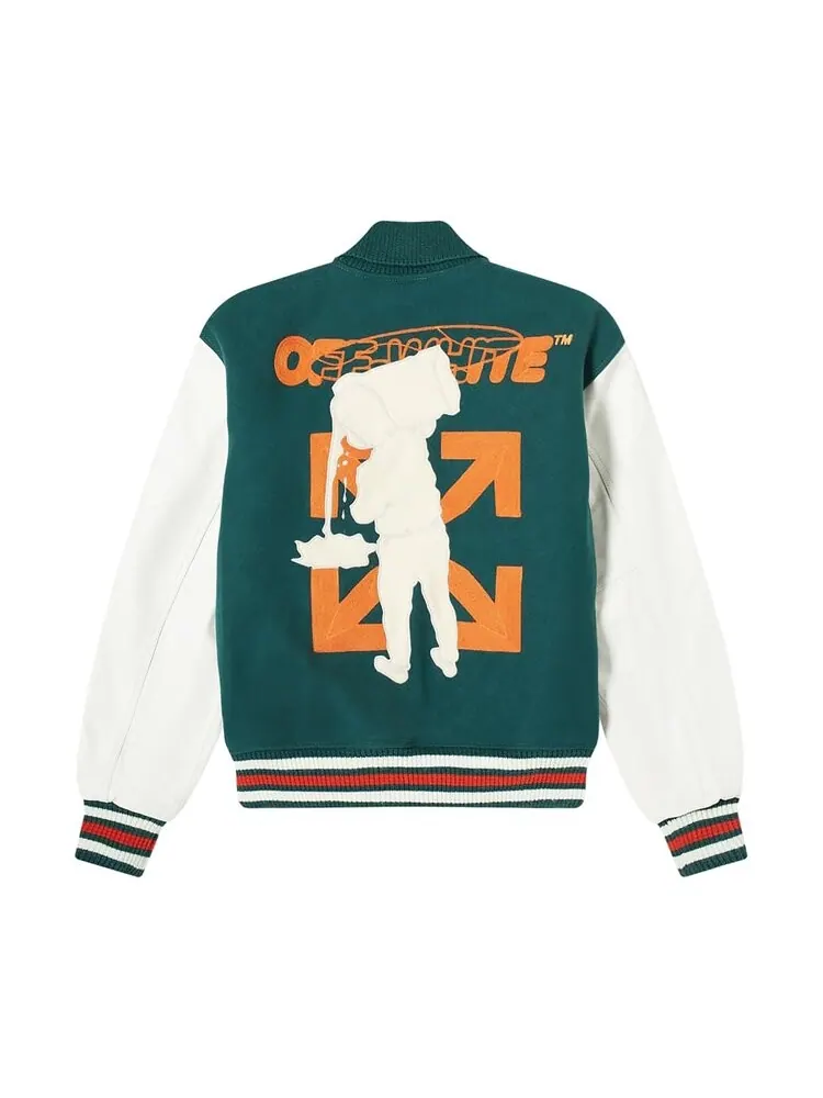 Куртка Off-White Barrel Leather Varsity Jacket — изображение 2 из 2, зеленый