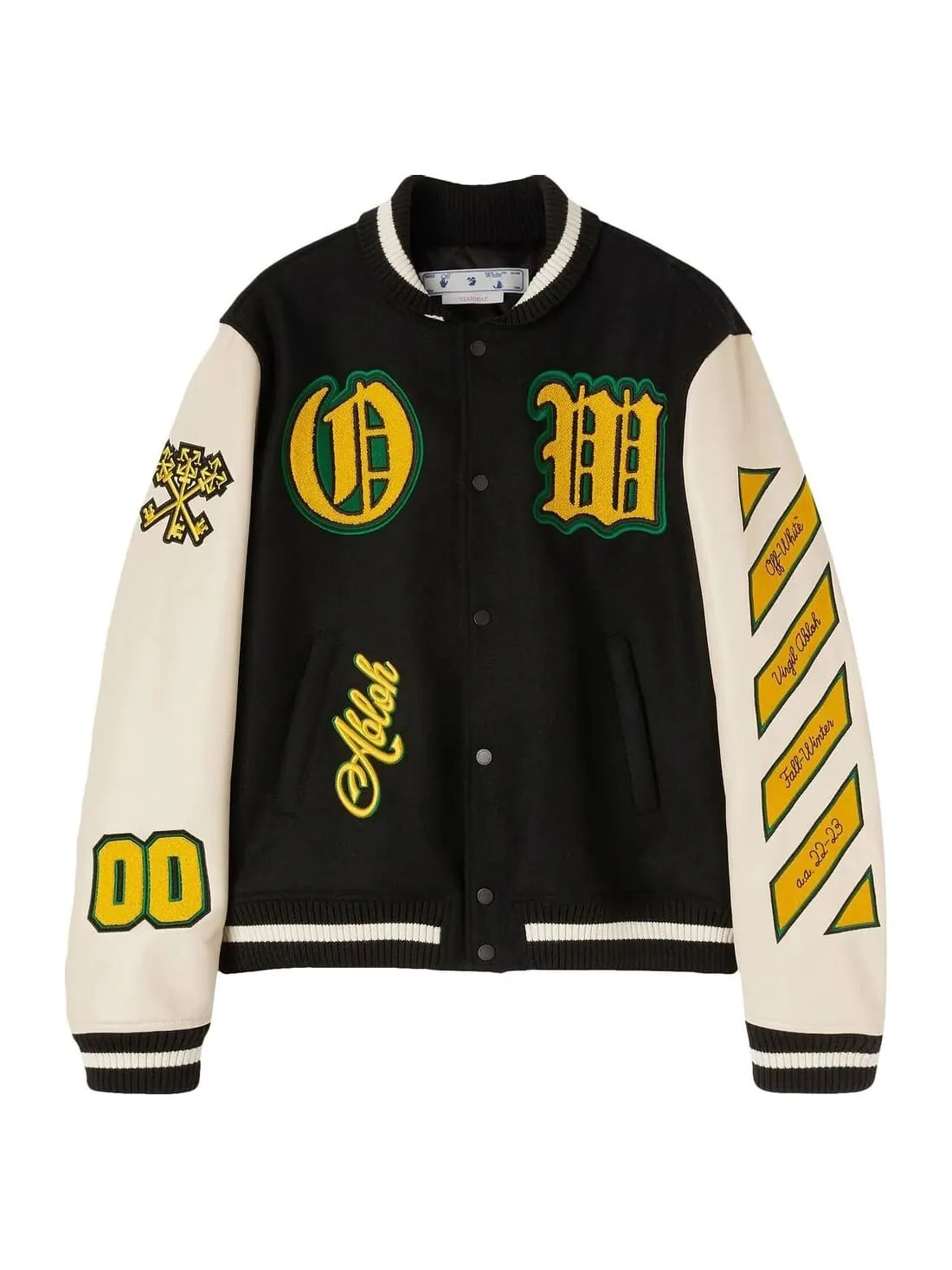 Бомбер Off-White Graphics Leather Varsity — изображение 1 из 1, черный/желтый