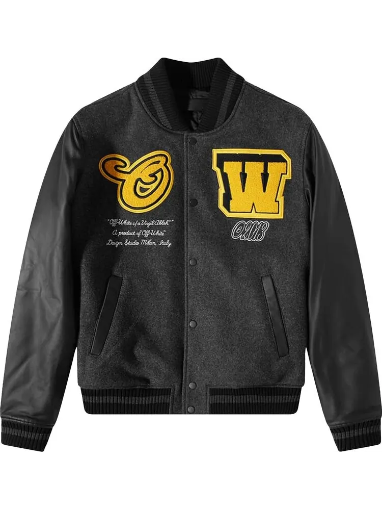 Куртка Off-White Vars Cat Leather Jacket 'Black/Yellow' — изображение 1 из 2, черный
