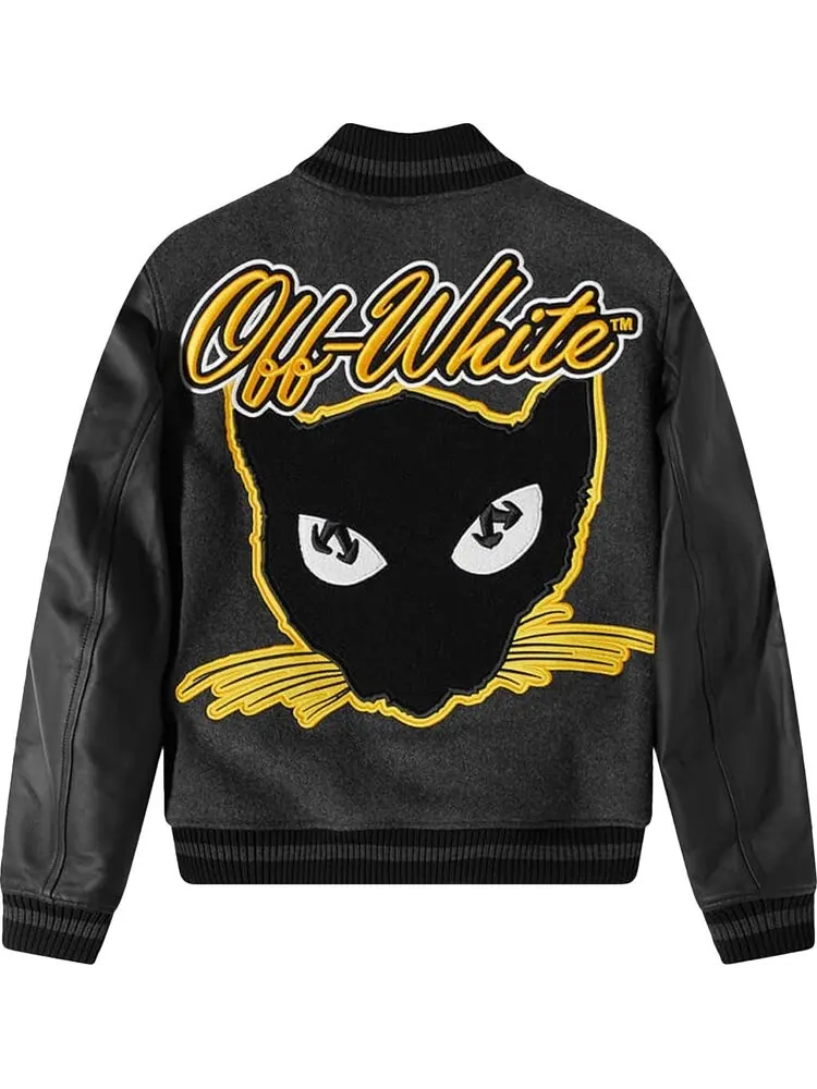 Куртка Off-White Vars Cat Leather Jacket 'Black/Yellow' — изображение 2 из 2, черный