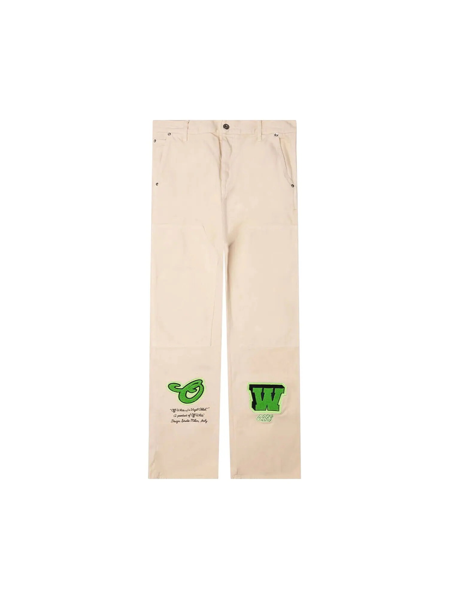 Off-White Прямые джинсы из расклешенного денима Varsity Hammer Белый/Зеленый