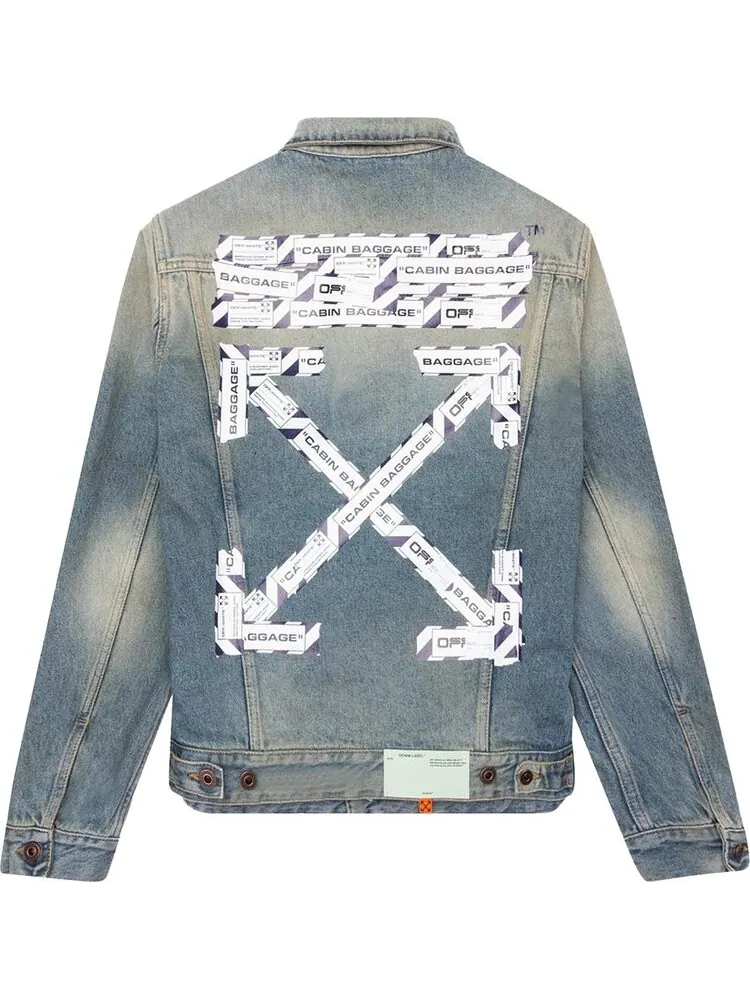 Куртка Off-White Airport Tape Slim Jeans Jacket 'Vintage Wash' — изображение 2 из 3, синий