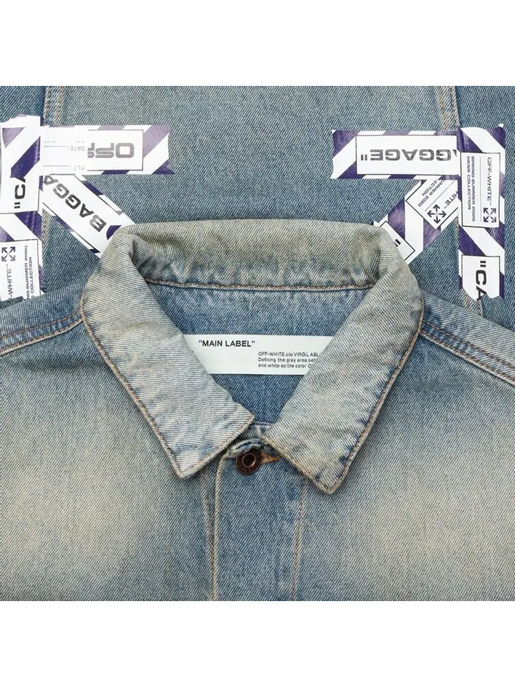 Куртка Off-White Airport Tape Slim Jeans Jacket 'Vintage Wash' — изображение 3 из 3, синий