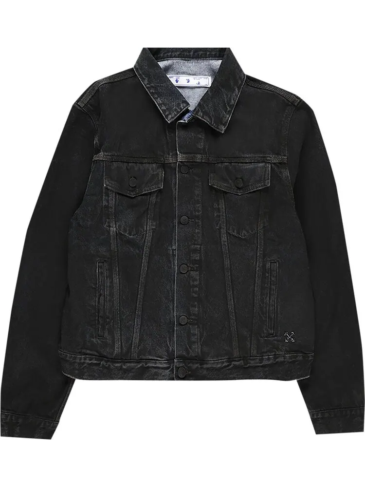Куртка Off-White Stencil Slim Denim Jacket 'Black/Medium Blue' — изображение 1 из 3, черный