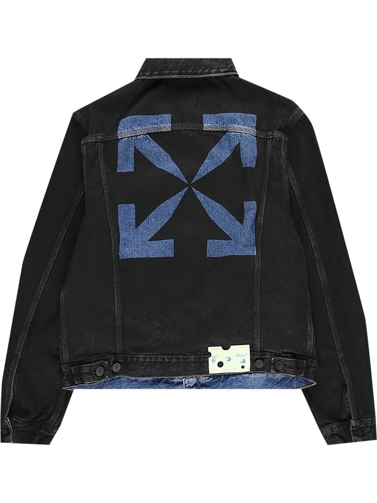 Куртка Off-White Stencil Slim Denim Jacket 'Black/Medium Blue' — изображение 2 из 3, черный