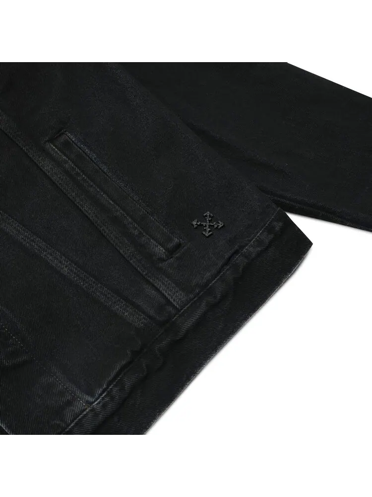 Куртка Off-White Stencil Slim Denim Jacket 'Black/Medium Blue' — изображение 3 из 3, черный