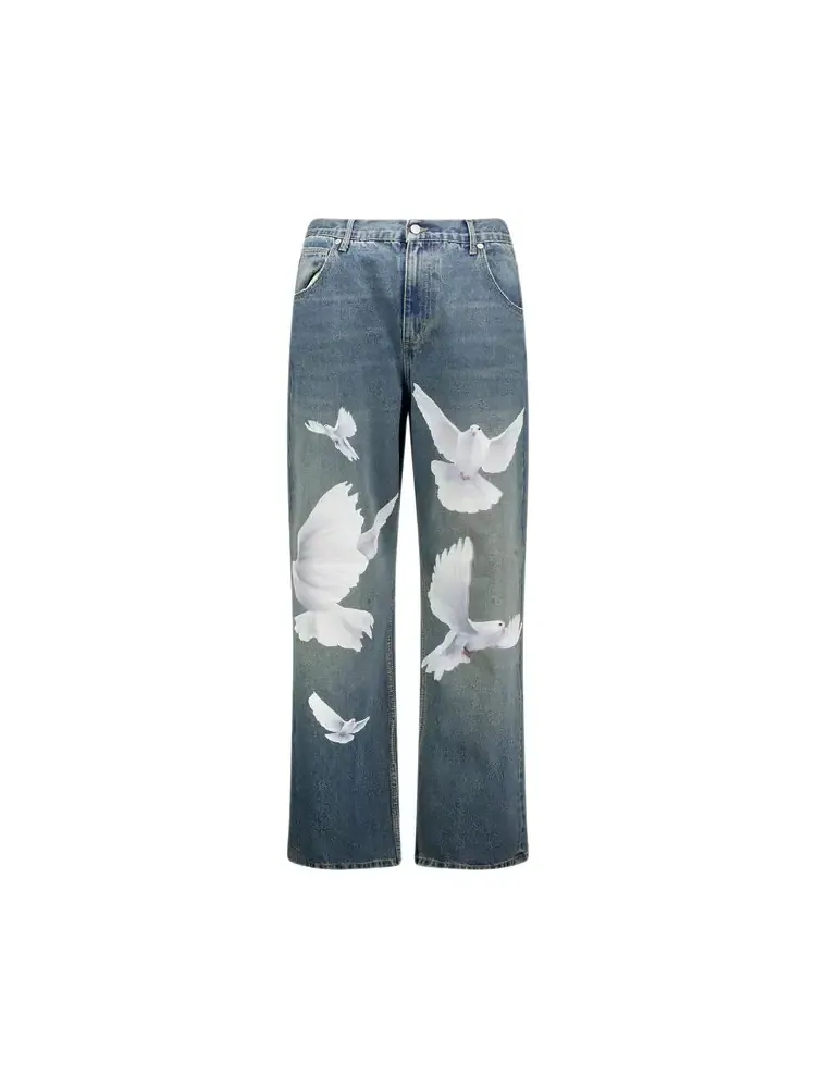 3.PARADIS Freedom Doves Прямые джинсы из денима — синий