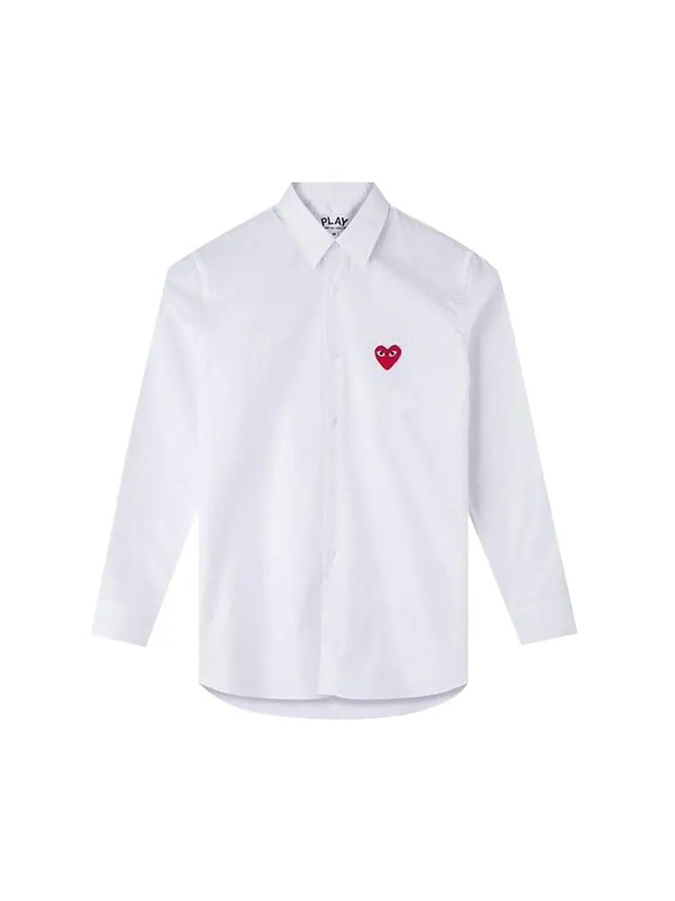 Рубашка Comme des Garçons Play Long-Sleeve Button Down Shirt With Red Heart 'White' — изображение 1 из 3, белый