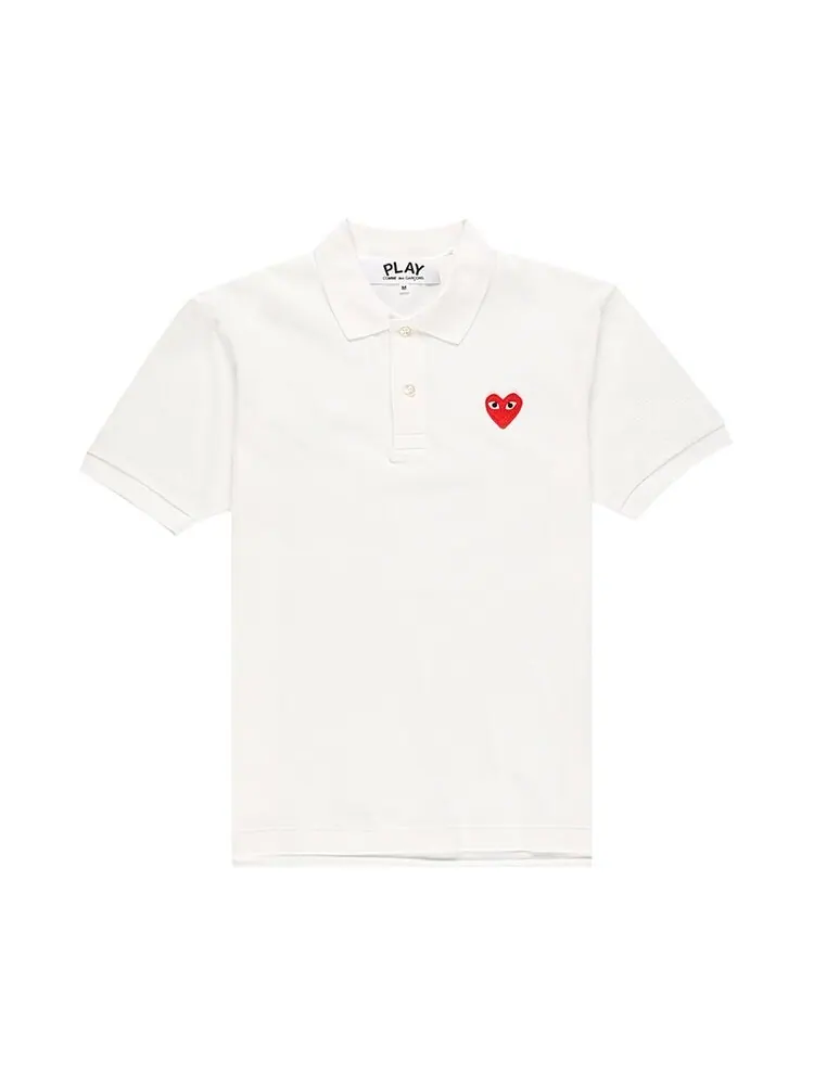 Рубашка Comme des Garçons Short-Sleeve Play Polo Shirt With Red Heart 'White' — изображение 1 из 2, белый