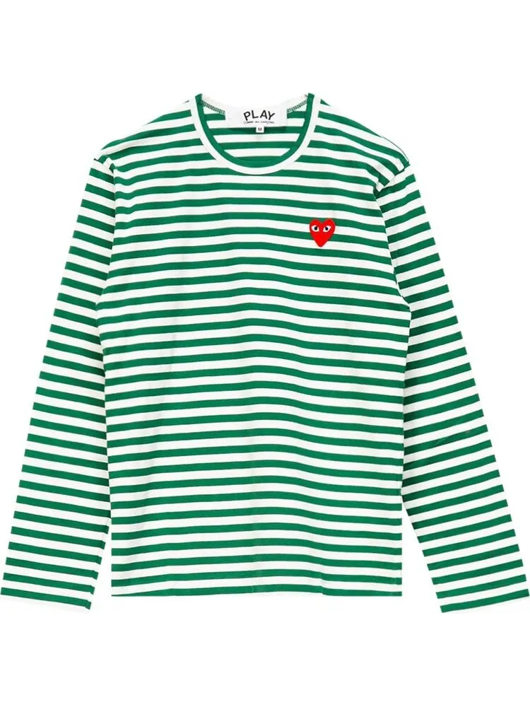 Футболка Comme des Garçons PLAY Striped T-Shirt 'Green/White' — изображение 1 из 2, зеленый
