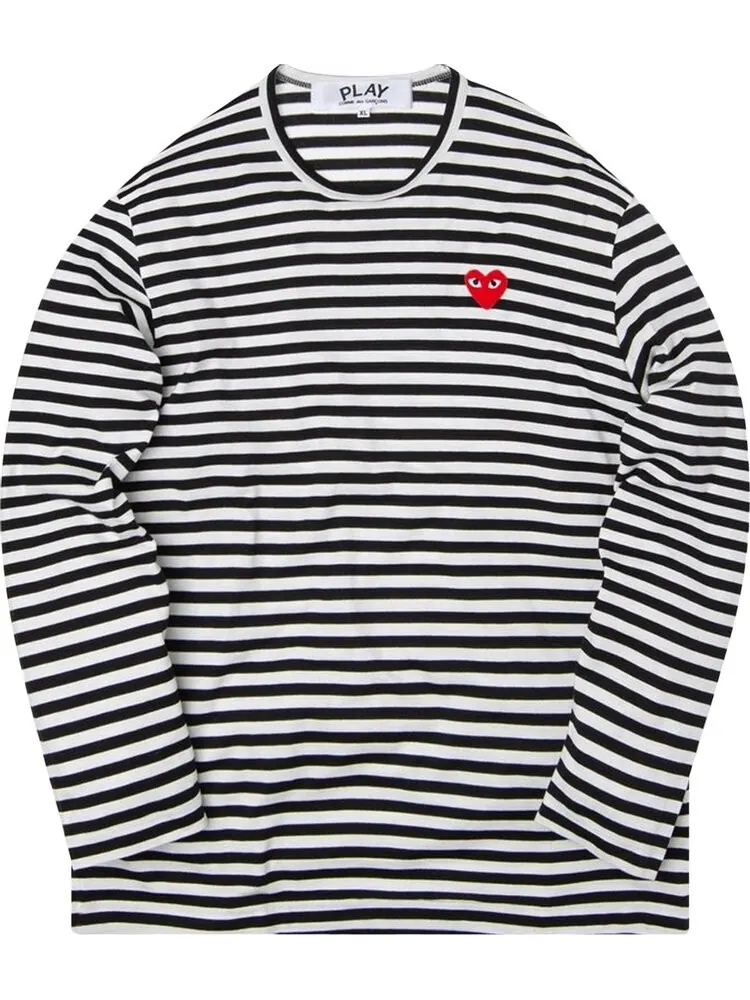 Футболка Comme des Garçons PLAY Heart Striped T-Shirt 'Black/White' — изображение 1 из 1, черный