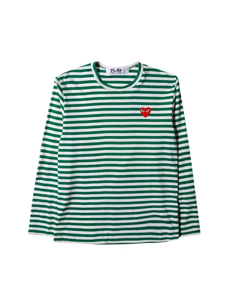 Футболка Comme des Garçons PLAY Striped T-Shirt Green/White — изображение 1 из 1, зеленый/белый